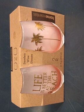 "Life Is Better At The Beach" Home Essentials Clear Stemless Wine Glasses - 2pc